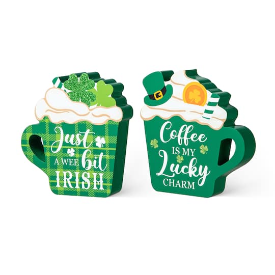 Glitzhome® 5.25" Wooden St. Patrick's Coffee Cup Table Décor Set